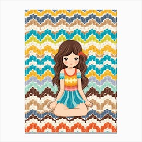 Cute Girl With Retro Crochet Background  Canvas Print