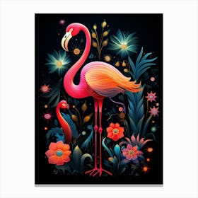 Folk Bird Illustration Flamingo 3 Canvas Print