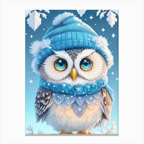 Cute Owl With A Blue Hat Illustration Canvas Print