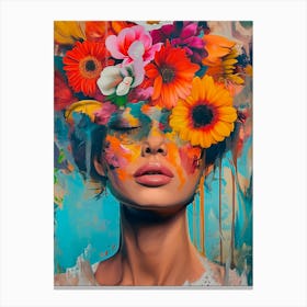 Portrait Woman SunFlower Flowers Floral Painting Poster Canvas Print