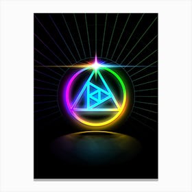 Neon Geometric Glyph in Candy Blue and Pink with Rainbow Sparkle on Black n.0095 Canvas Print