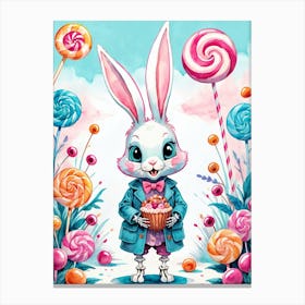Cute Skeleton Rabbit With Candies Painting (26) Canvas Print