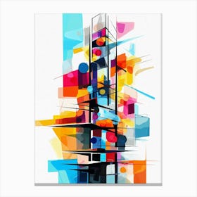 Skyscraper I, Avant Garde Modern Vibrant Colorful Style Painting White Background Canvas Print
