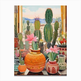 Cactus Painting Maximalist Still Life Barrel Cactus 3 Canvas Print