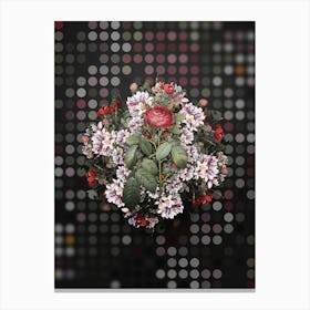 Vintage Red Gallic Rose Flower Wreath on Dot Bokeh Pattern n.0586 Canvas Print