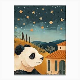 Giant Panda Looking At A Starry Sky Storybook Illustration 4 Canvas Print