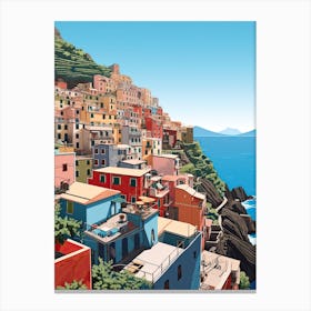 Cinque Terre, Italy, Flat Illustration 4 Canvas Print