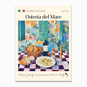 Osteria Del Mare Trattoria Italian Poster Food Kitchen Canvas Print