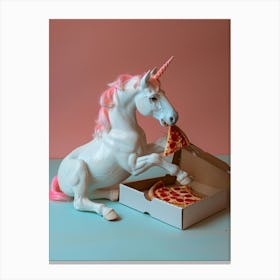 Toy Unicorn Eating A Pizza Slice 1 Canvas Print