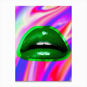 Collage Art Trippy Neon Lime Lips In Purple Canvas Print