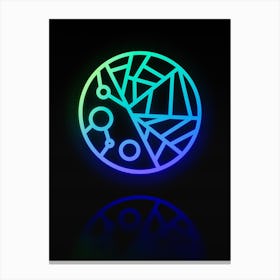 Neon Blue and Green Abstract Geometric Glyph on Black n.0477 Canvas Print
