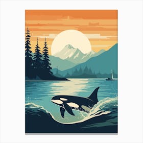 Orca Sunset & The Mountains Graphic Design 5 Canvas Print