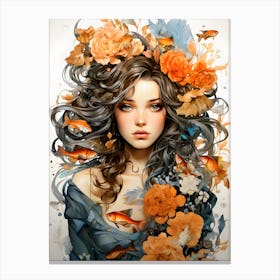 Girl With Flowers Canvas Print