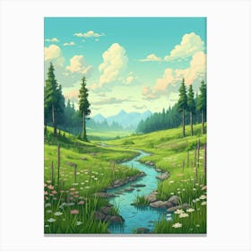Meadow Landscape Pixel Art 2 Canvas Print