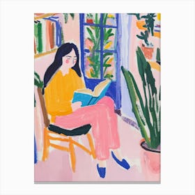 Woman Reading in Store Gouache Painting Canvas Print