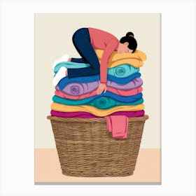 Woman Sleeping On A Pile Of Clothes 1 Canvas Print