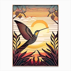 Hummingbird At Sunset William Morris Line Drawing Canvas Print