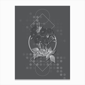 Vintage Noisette Roses Botanical with Line Motif and Dot Pattern in Ghost Gray n.0115 Canvas Print