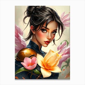 Girl With Flowers 1 Canvas Print