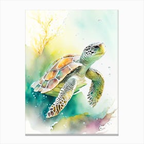 Foraging Sea Turtle, Sea Turtle Storybook Watercolours 1 Canvas Print