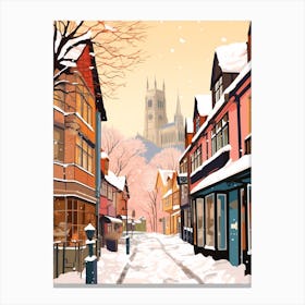 Vintage Winter Travel Illustration Canterbury United Kingdom 3 Canvas Print