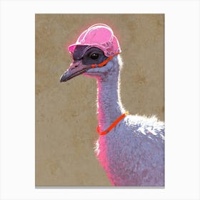 A Ostrich With A Helmet Ready To Race 2 Canvas Print