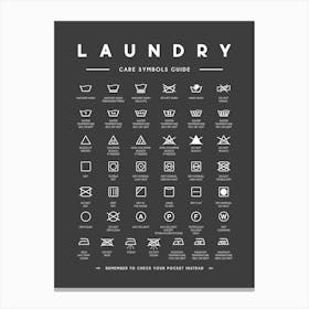 Laundry Symbols Guide Black Background Canvas Print