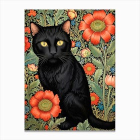 William Morris Black Cat In Flowers 3 Canvas Print