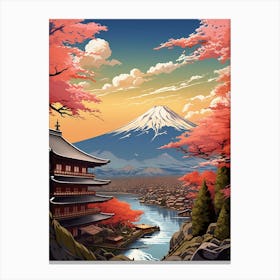 Mountains And Hot Springs Japanese Style Illustration 6 Canvas Print