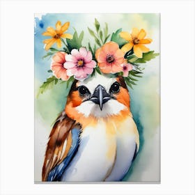 Bird With Flowers On Its Head 1 Canvas Print