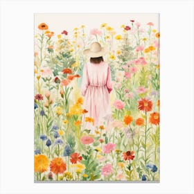 Girl In A Flower Field Canvas Print