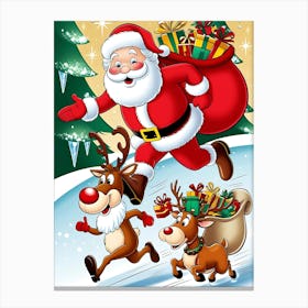 Santa Claus And Reindeer Canvas Print