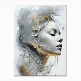 Ethereal Portrait Abstract Woman with Flowing Metallic Gold and Smoke Canvas Print