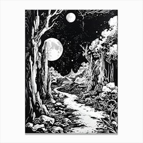 Black And White Woodcut Print Canvas Print