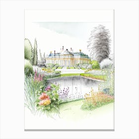 Nymphenburg Palace Gardens, Germany Vintage Pencil Drawing Canvas Print