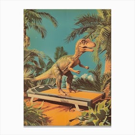 Dinosaur On The Treadmill Retro Collage 2 Canvas Print