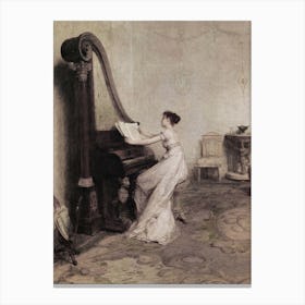 Woman Playing The Piano Vinatage Portrait Painting Canvas Print