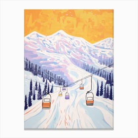 Whistler Blackcomb   British Columbia, Canada, Ski Resort Pastel Colours Illustration 3 Canvas Print