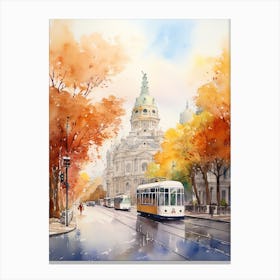 Madrid Spain In Autumn Fall, Watercolour 1 Canvas Print