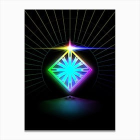 Neon Geometric Glyph in Candy Blue and Pink with Rainbow Sparkle on Black n.0350 Canvas Print