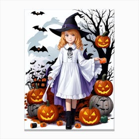 Witch With Pumpkins 1 Canvas Print