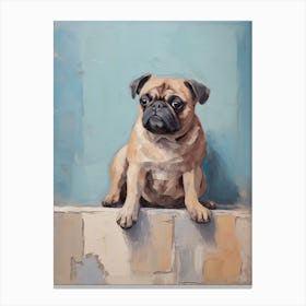 Pug Dog, Painting In Light Teal And Brown 1 Canvas Print