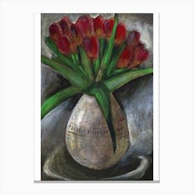 Vase Of Tulips - Anton Maliar painting floral flowers rustic old master classic red green Canvas Print