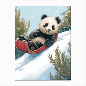 Giant Panda Cub Sledding Down A Snowy Hill Storybook Illustration 2 Canvas Print