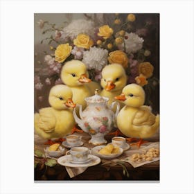 Ducklings At A Traditional Afternoon Tea 4 Canvas Print
