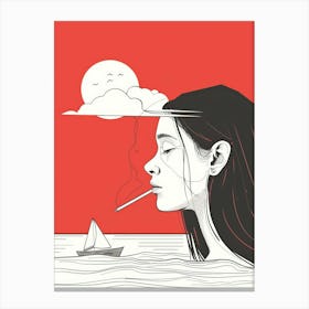 Girl Smoking A Cigarette Canvas Print