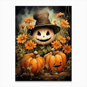 Cute Bedsheet Ghost, Botanical Halloween Watercolour 85 Canvas Print
