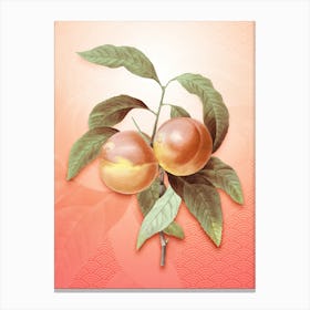 Peach Vintage Botanical in Peach Fuzz Seigaiha Wave Pattern n.0060 Canvas Print