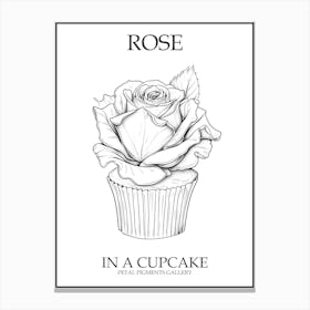 Rose In A Cupcake Line Drawing 4 Poster Canvas Print