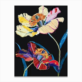 Neon Flowers On Black Everlasting Flower 3 Canvas Print
